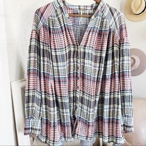 Free People Plaid Button Down Shirt